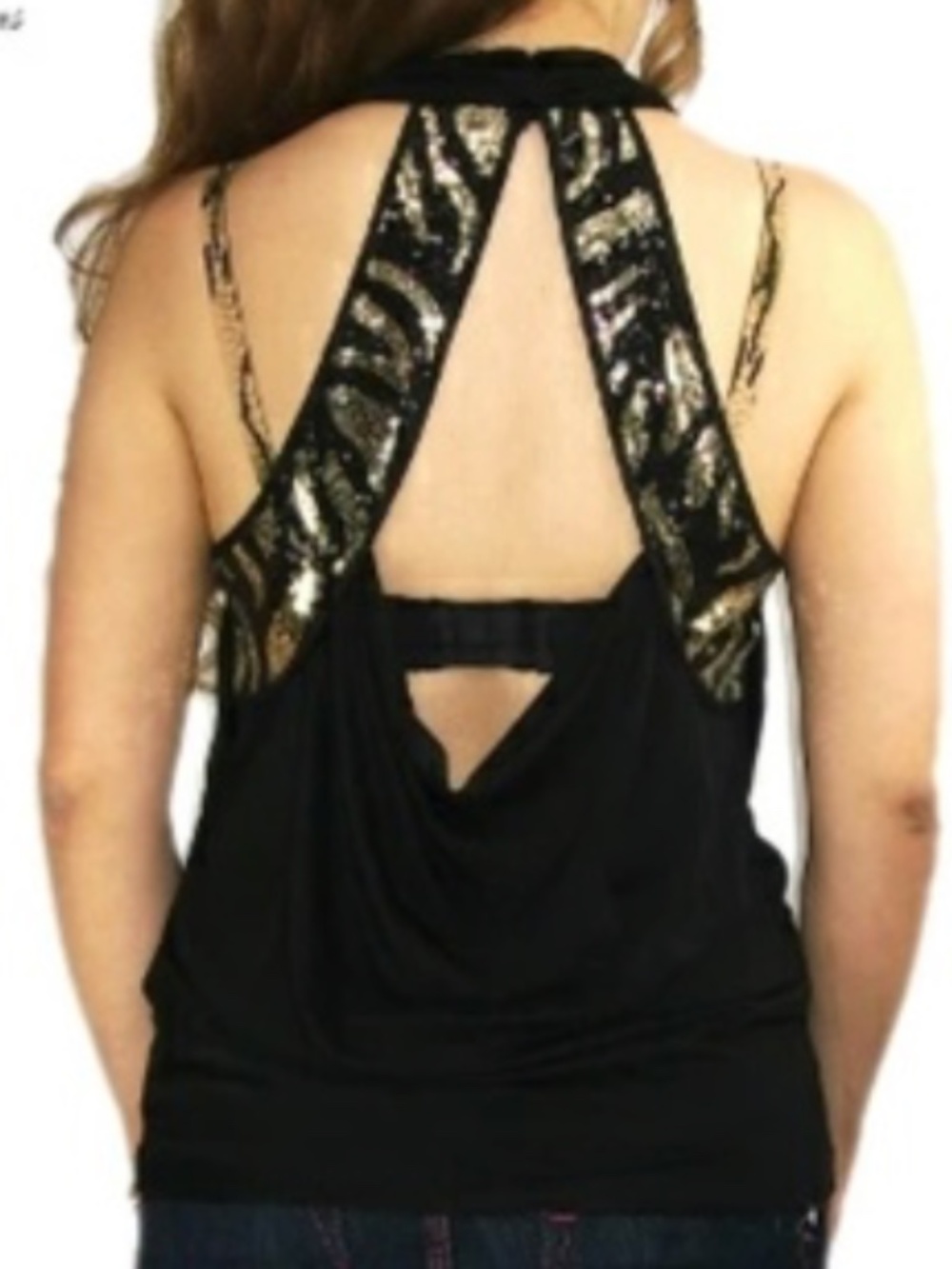 Baby Phat Black Tank Top with Gold Sequin Straps